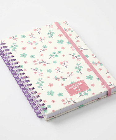 Agenda Anual A5 Día Página Tapa Dura 2027 Catalán - Diseño Flores Rosa