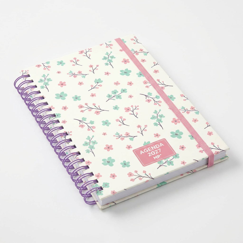 Agenda Anual A5 Día Página Tapa Dura 2027 Catalán - Diseño Flores Rosa