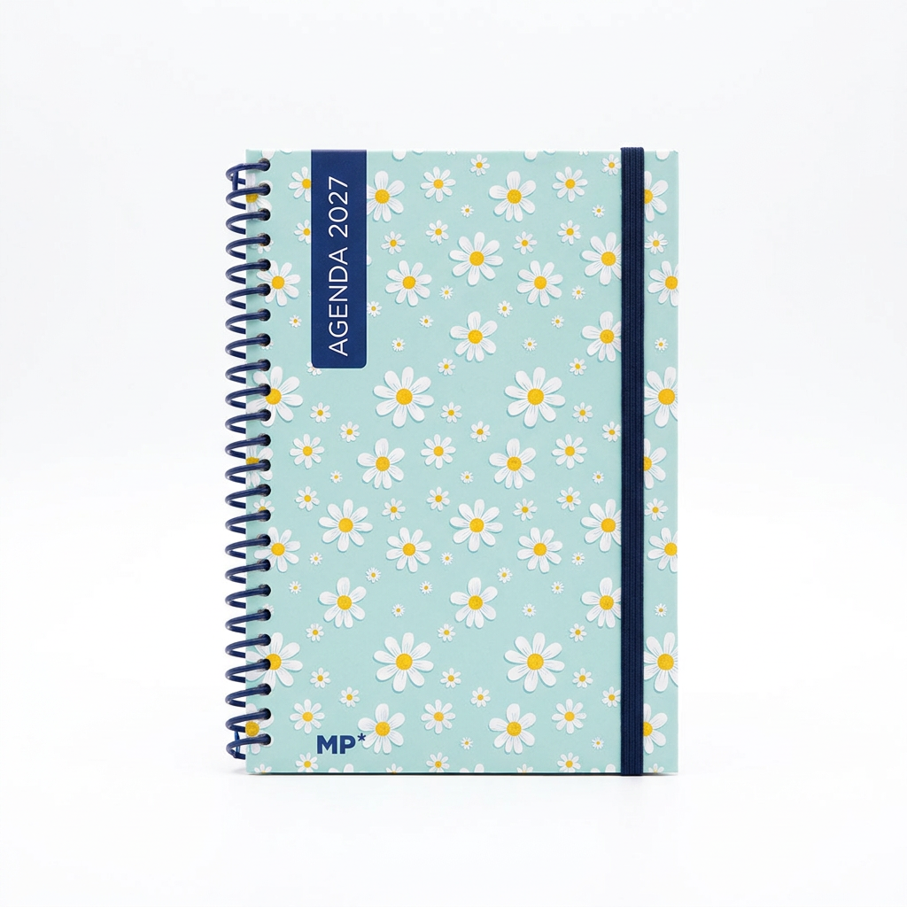 Agenda Anual A5 Día Página Tapa Dura 2027 Catalán - Diseño Margaritas Mint