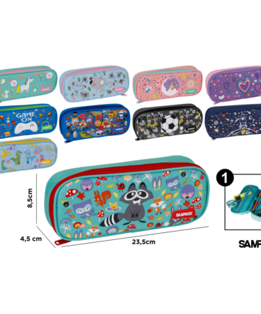 Estuche una cremallera SAMPACK 23,5cm surtido 12 diseños escolares - SA011
