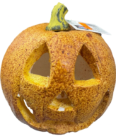 Calabaza decorativa Halloween cerámica Jack-o-Lantern 16x16cm acabado rústico envejecido