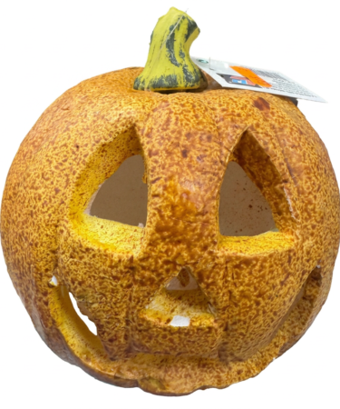 Calabaza decorativa Halloween cerámica Jack-o-Lantern 16x16cm acabado rústico envejecido